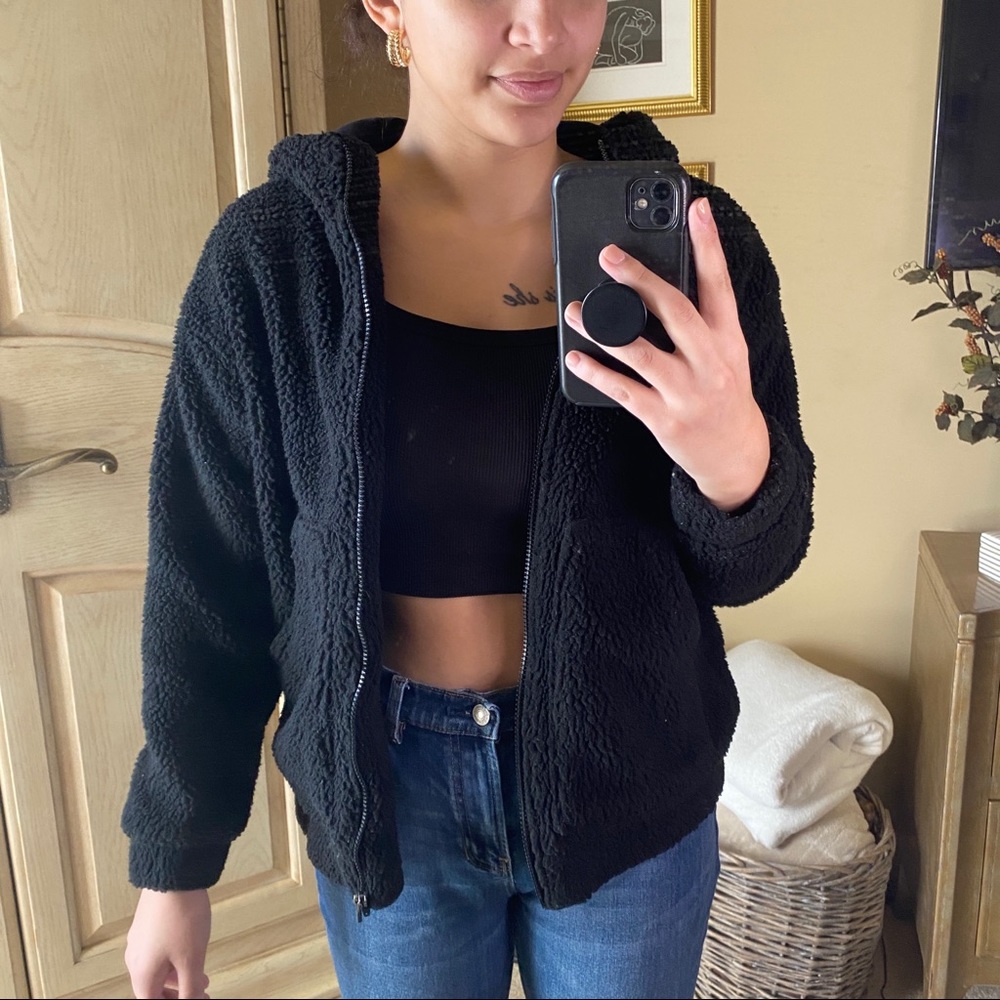 Fabletics Black Teddy Zip Up Hoodie